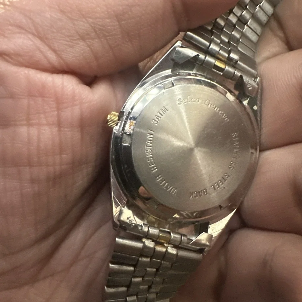 Working Vtg Selco Geneve Watch Barlow-hunt Watch‎ Two Tone New Battery 35mm 8.5